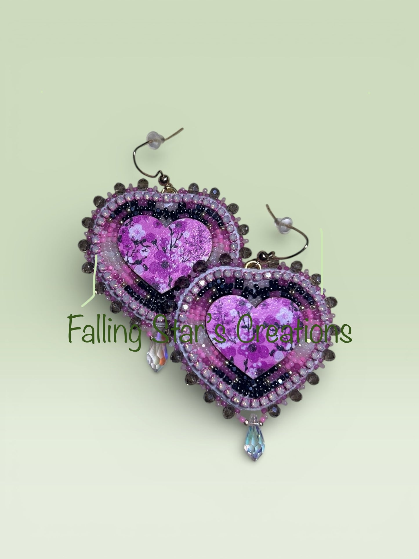 Pink/Blk Floral Heart Earrings