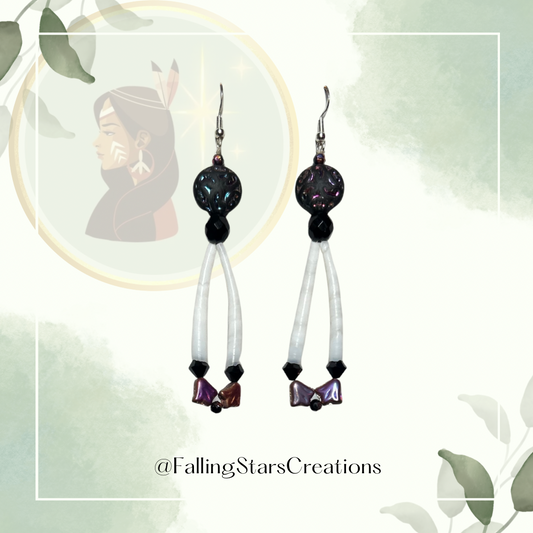 Dentalium Shell Earrings (Blk Flower)