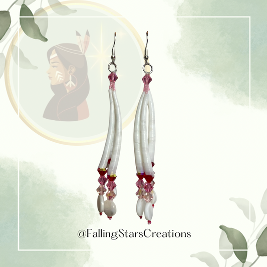 Dentalium Shell Earrings (Pink/Red)