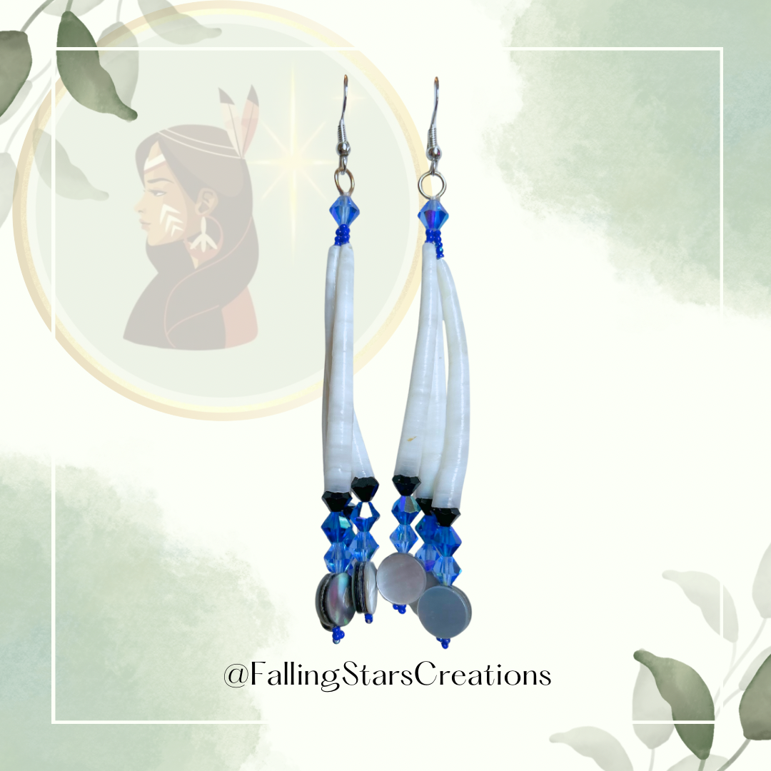 Dentalium Shell Earrings (Blue/Blk)