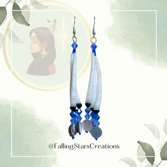 Dentalium Shell Earrings (Blue/Blk)