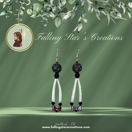 Dentalium Shell Earrings (Blk Flower)