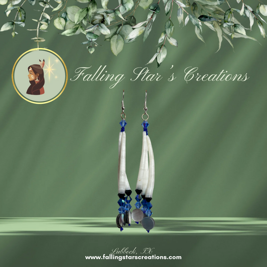 Dentalium Shell Earrings (Blue/Blk)